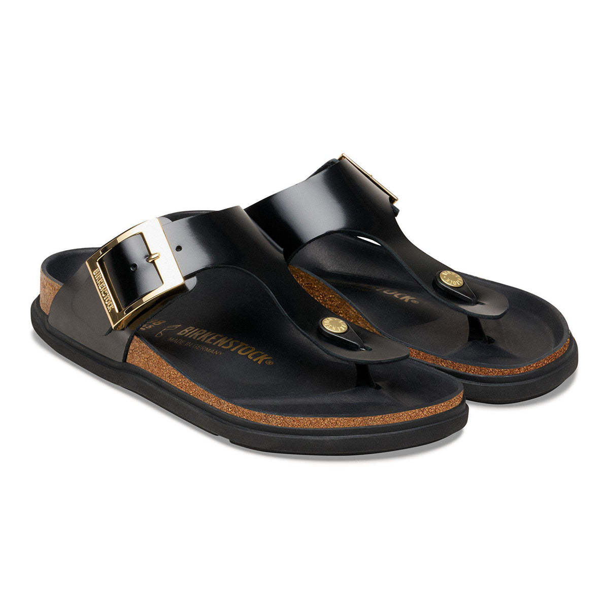 Gizeh Droplet Buckle Natural Leather Patent in Color High Shine Black | Birkenstock