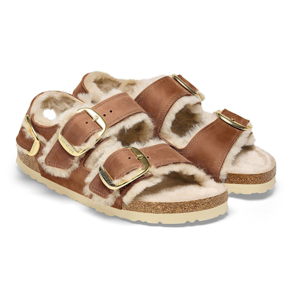 Milano Big Buckle Shearling Oiled Leather in Color Cognac | Birkenstock
