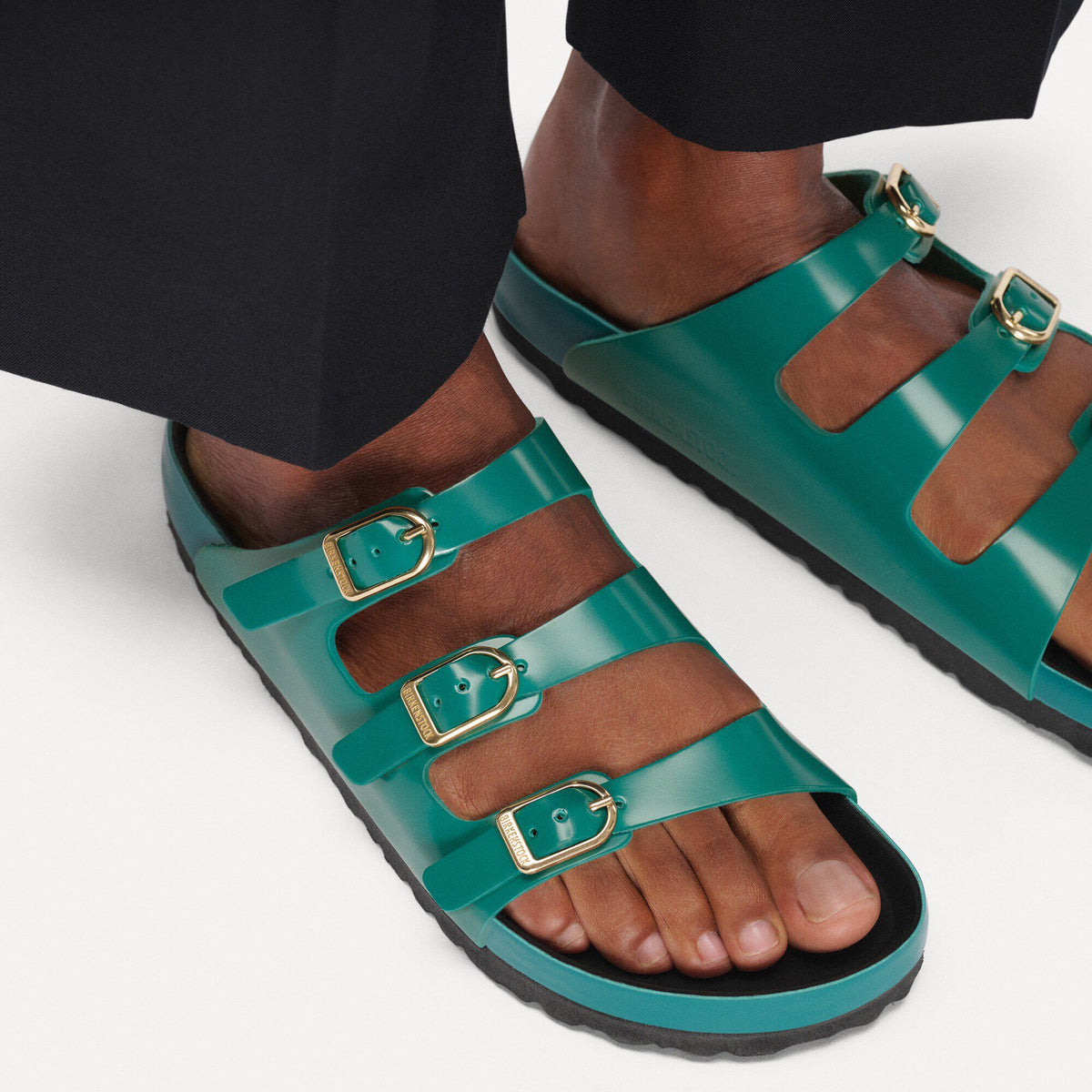 Florida Exquisite Natural Leather Patent in Color High-Shine Dark Teal/Black | Birkenstock