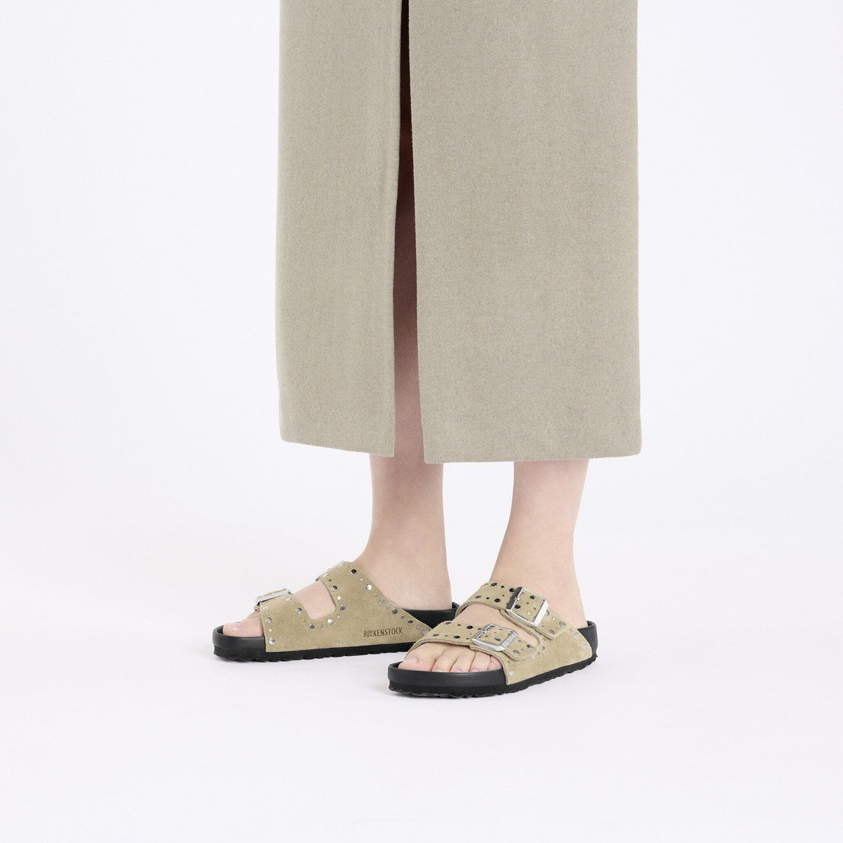 Arizona Rivets Suede Leather in Color Taupe | Birkenstock