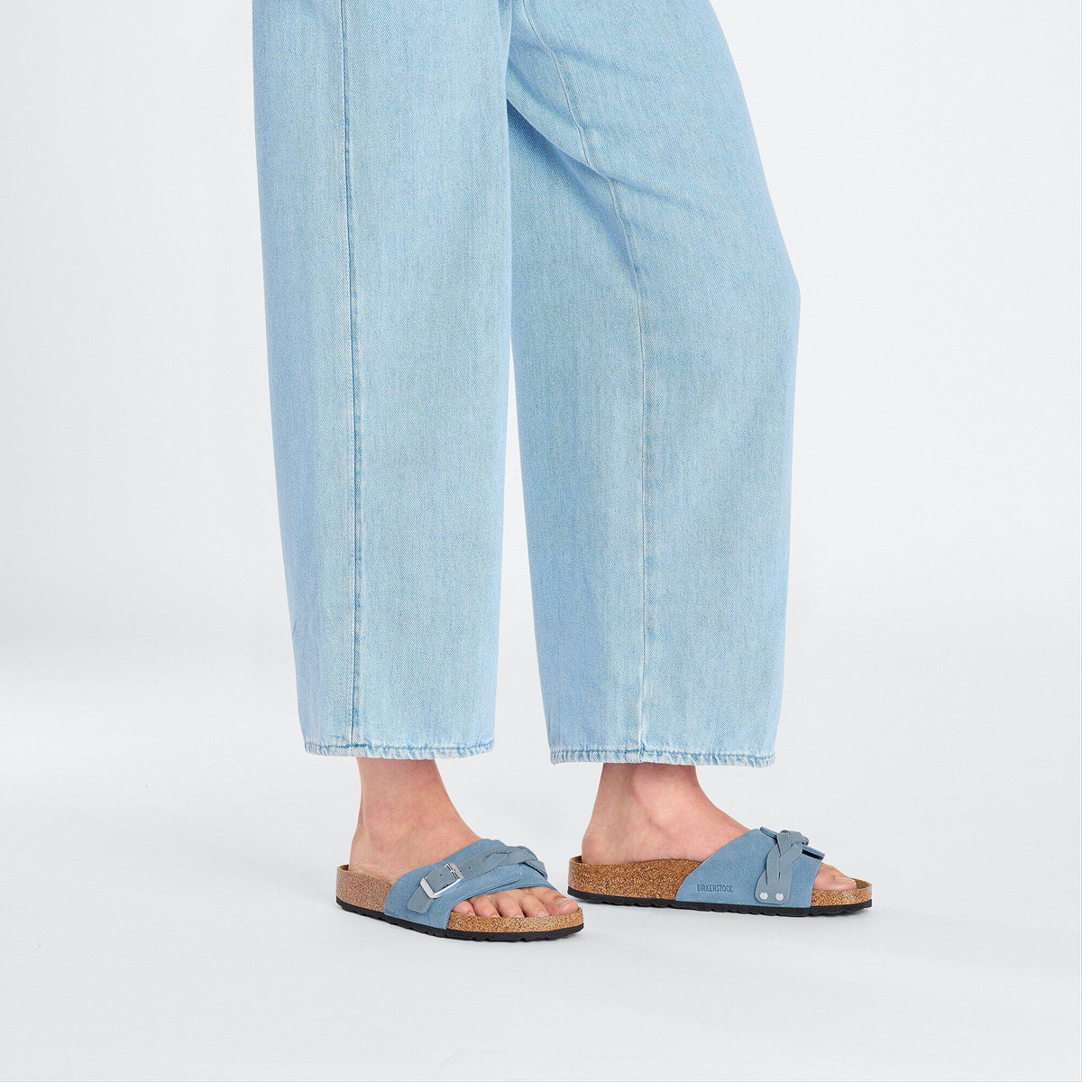Oita Braided Suede Leather in Color Elemental Blue | Birkenstock