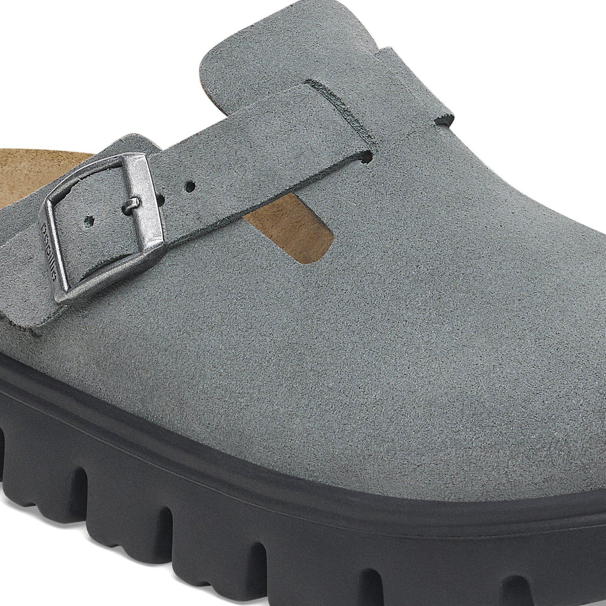Boston Chunky Suede Leather in Color Basalt Gray/ Black | Birkenstock