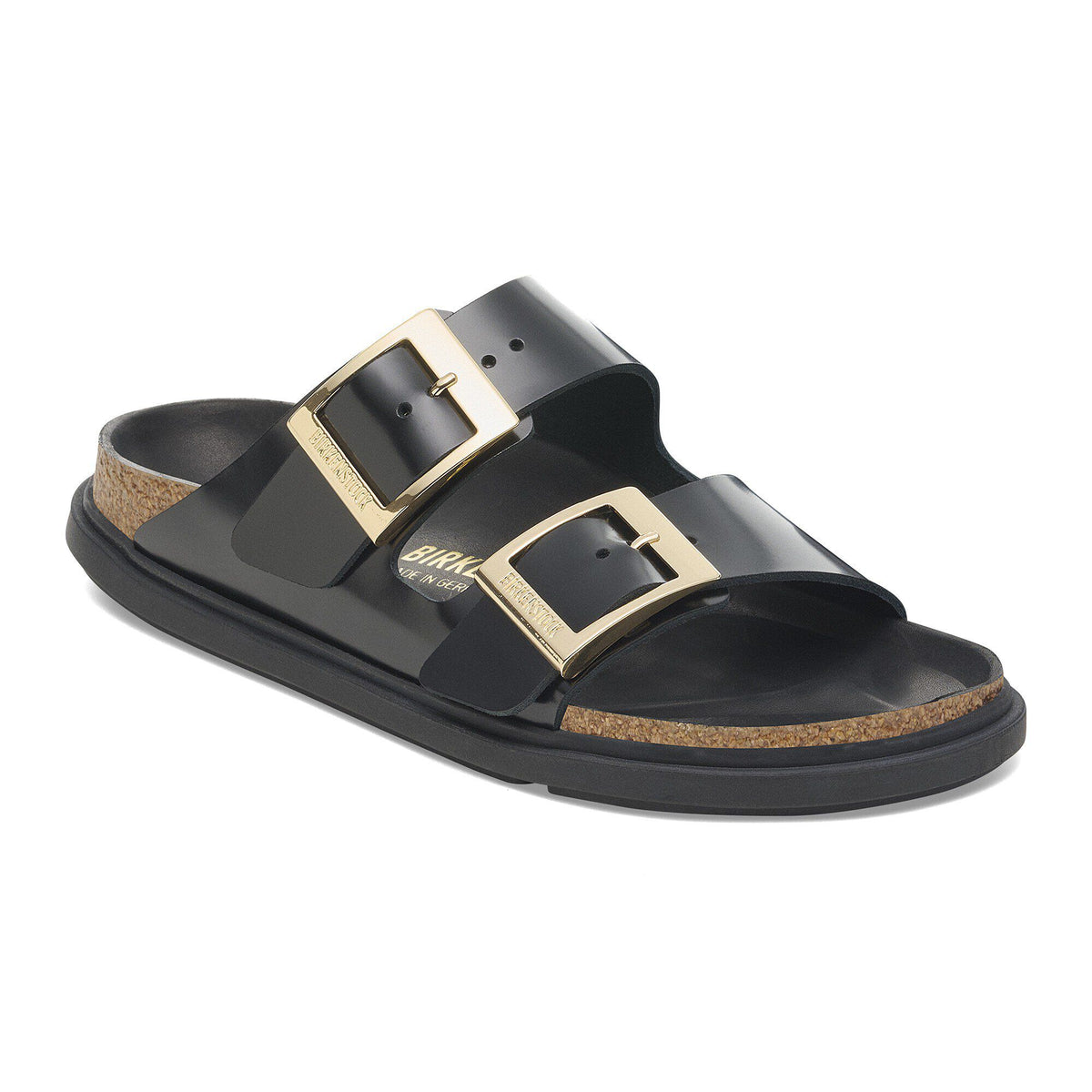 Arizona Droplet Buckle Natural Leather Patent in Color High Shine Black | Birkenstock