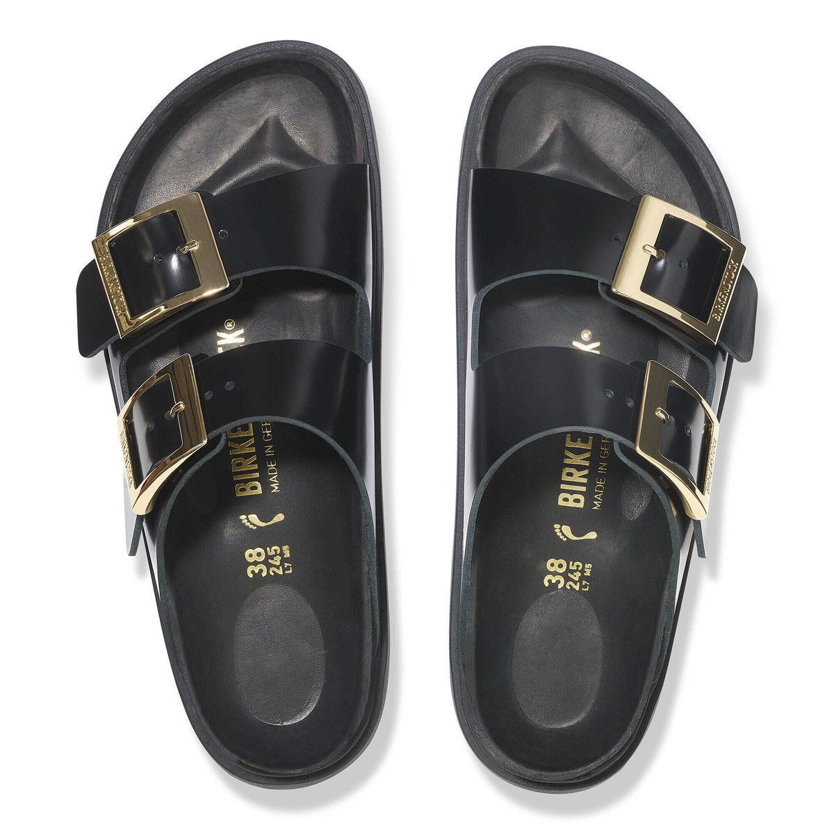 Arizona Droplet Buckle Natural Leather Patent in Color High Shine Black | Birkenstock