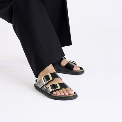 Arizona Droplet Buckle Natural Leather Patent in Color High Shine Black | Birkenstock