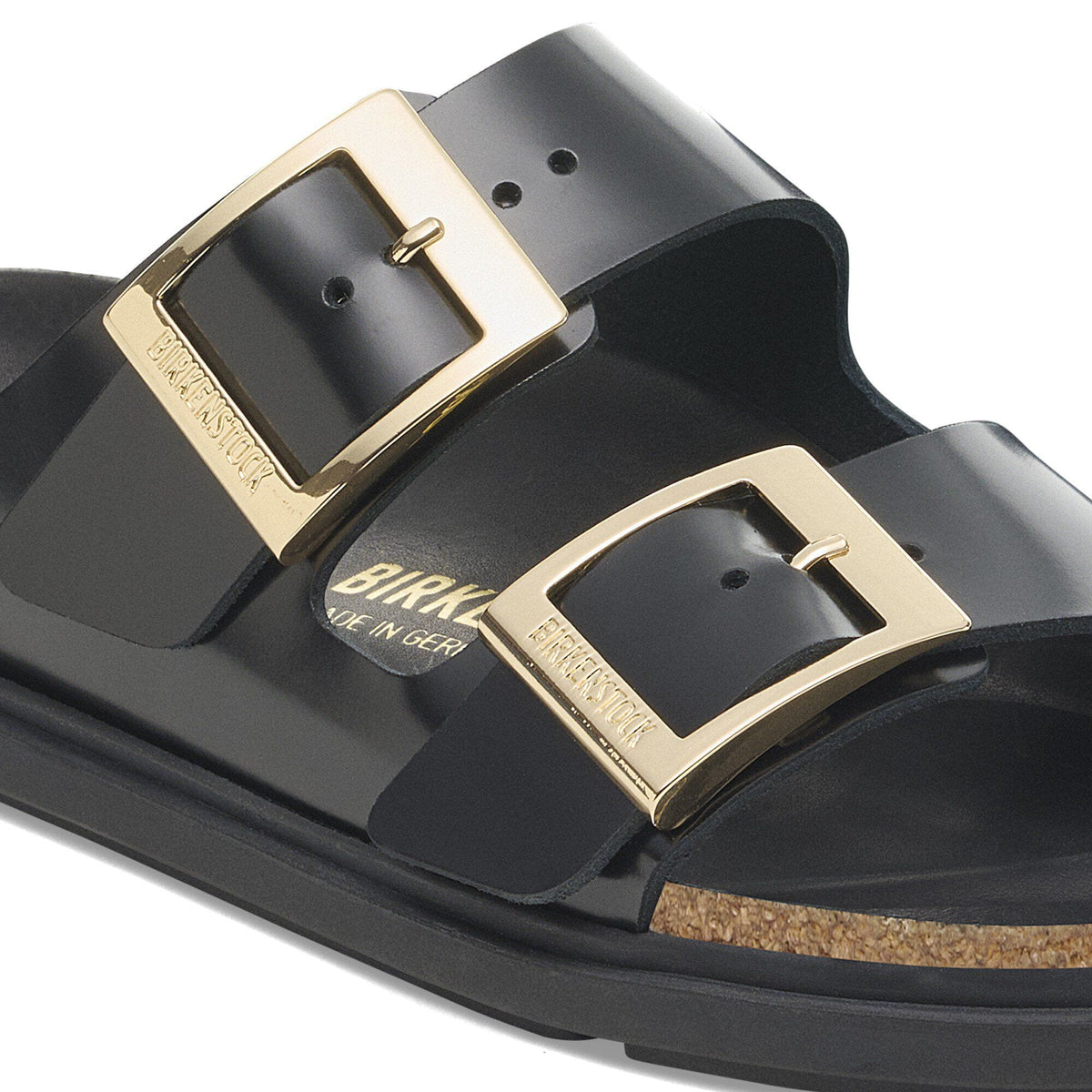 Arizona Droplet Buckle Natural Leather Patent in Color High Shine Black | Birkenstock