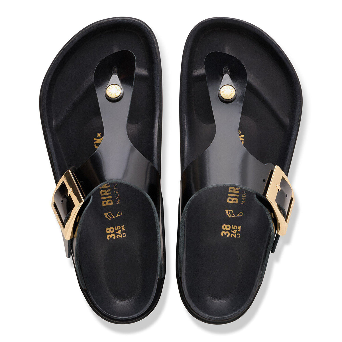 Gizeh Droplet Buckle Natural Leather Patent in Color High Shine Black | Birkenstock