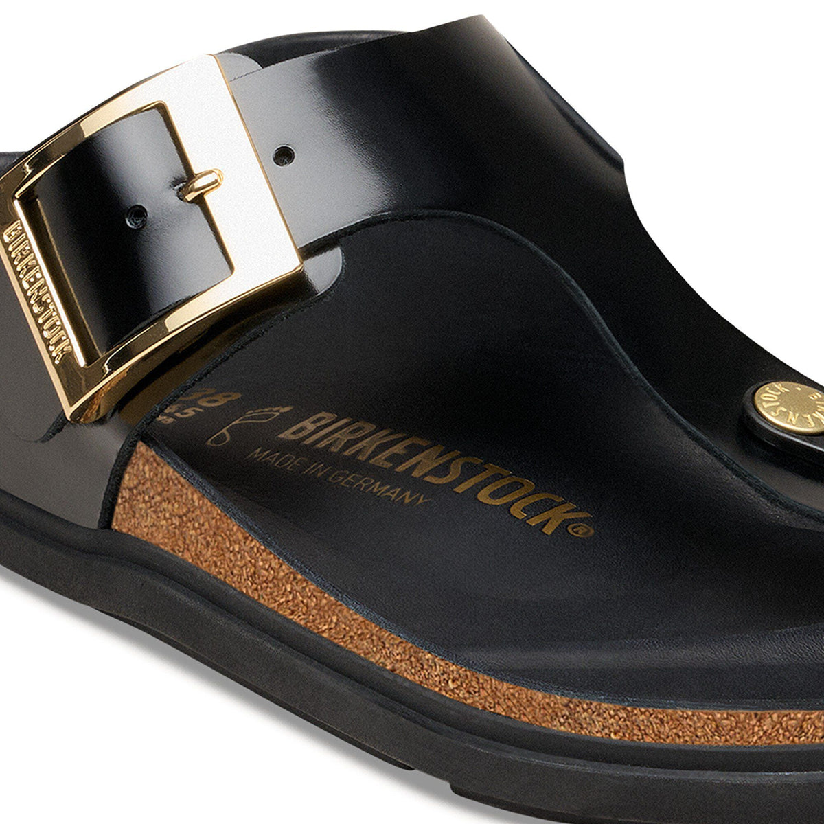 Gizeh Droplet Buckle Natural Leather Patent in Color High Shine Black | Birkenstock