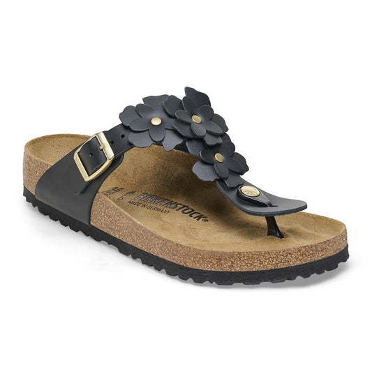 Gizeh Flowers Leather in Color Black | Birkenstock