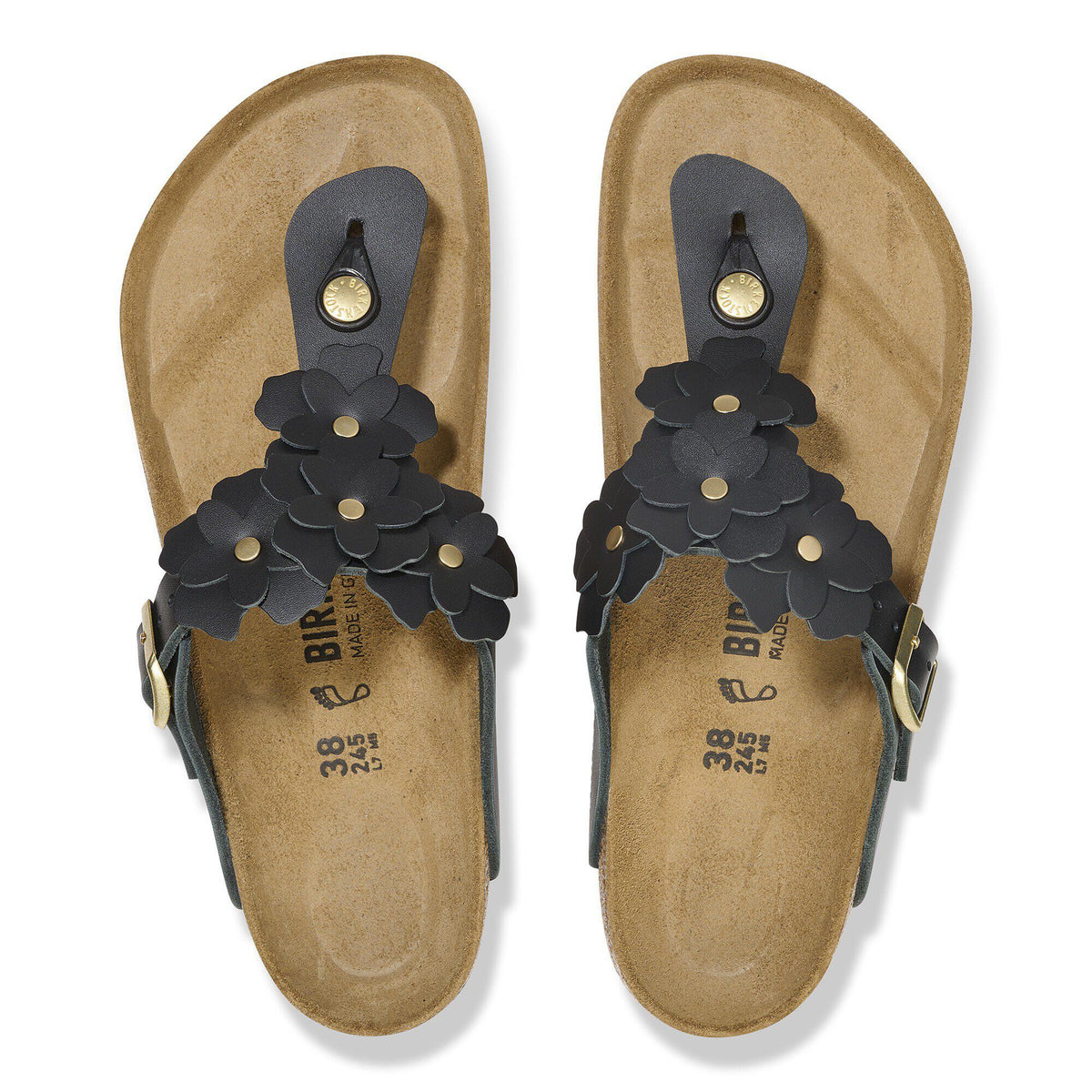 Gizeh Flowers Leather in Color Black | Birkenstock