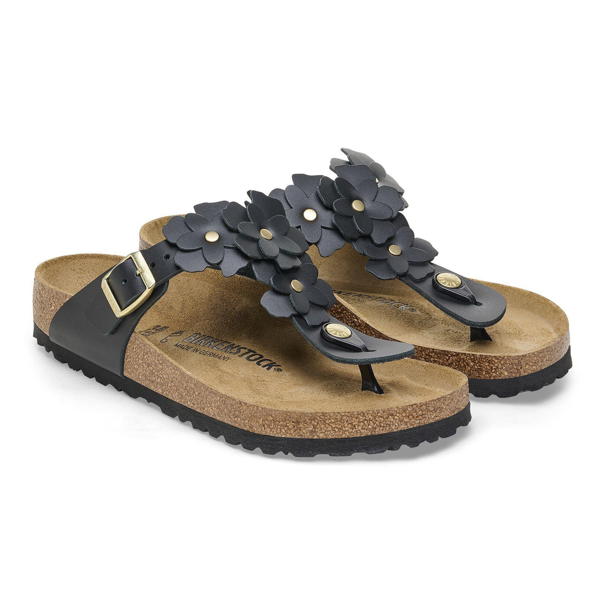 Gizeh Flowers Leather in Color Black | Birkenstock
