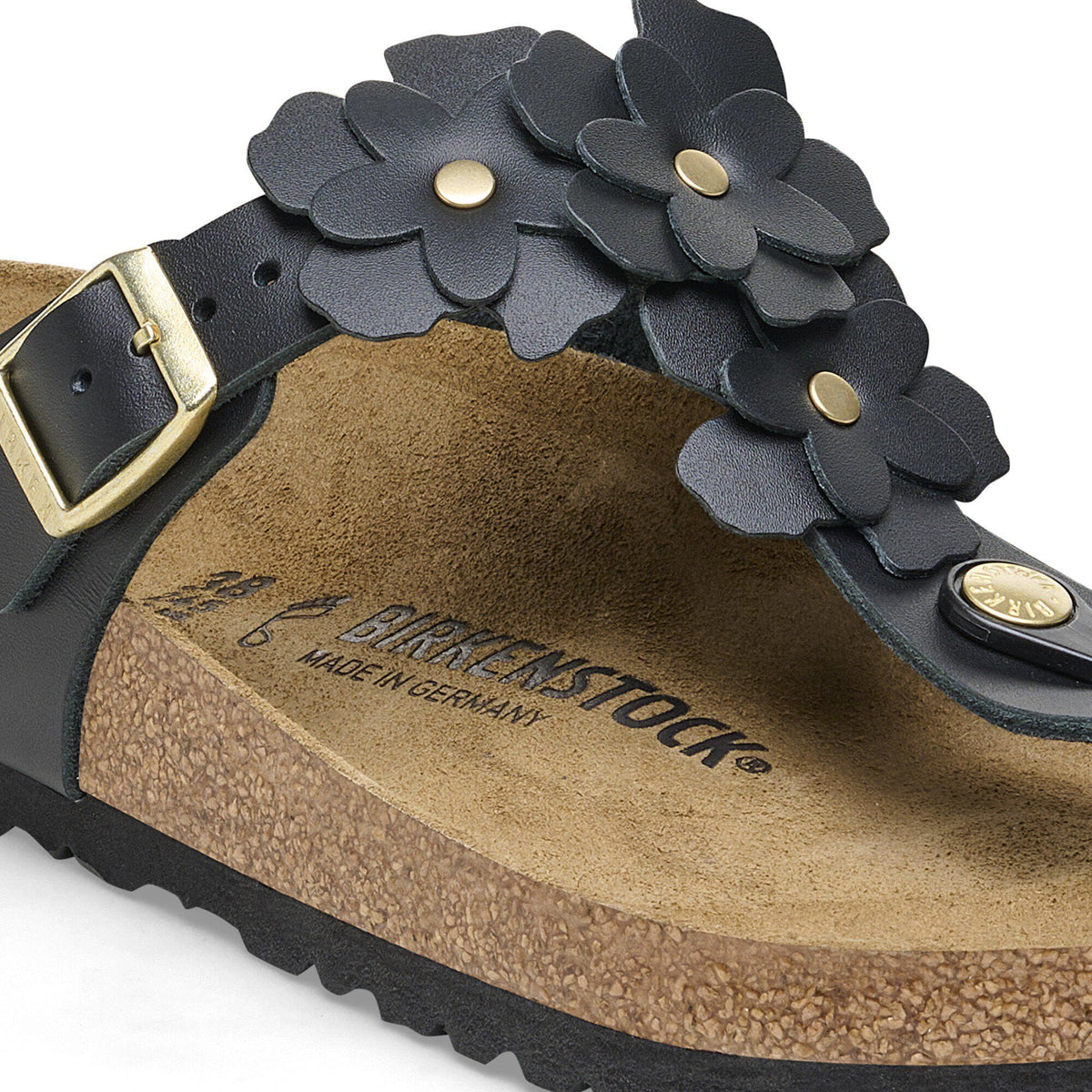 Gizeh Flowers Leather in Color Black | Birkenstock