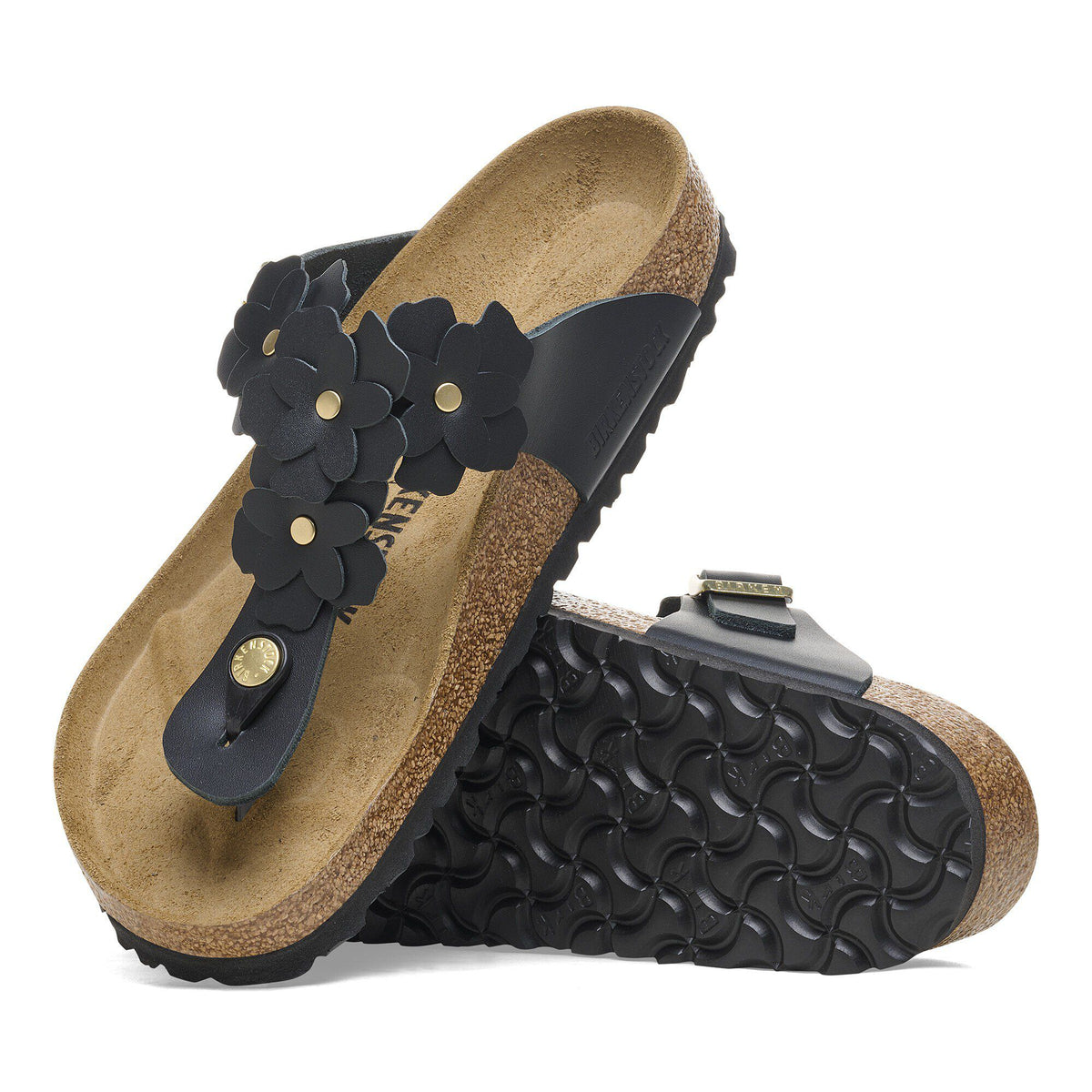 Gizeh Flowers Leather in Color Black | Birkenstock