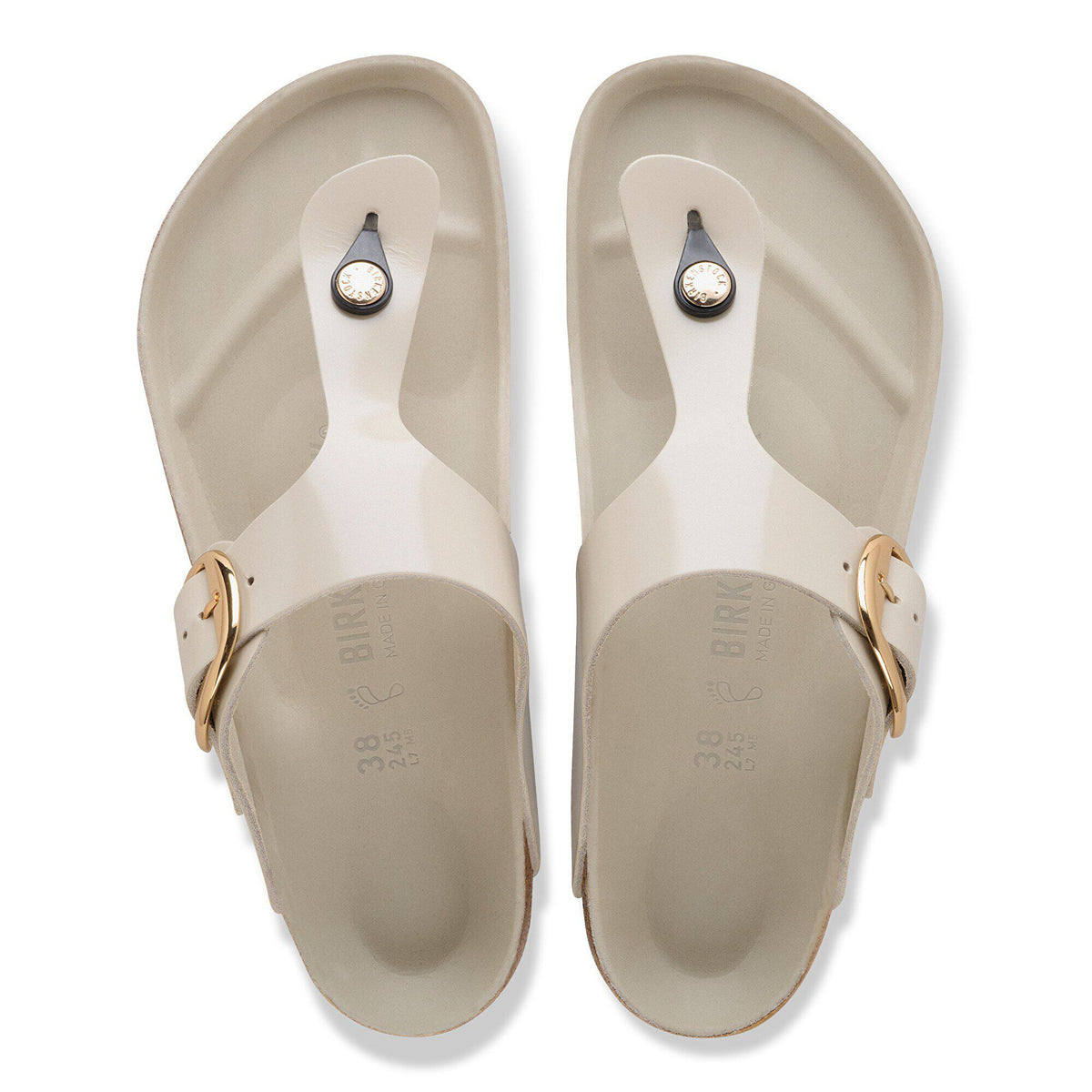 Gizeh Big Buckle Natural Leather Patent in Color High-Shine Oyster | Birkenstock