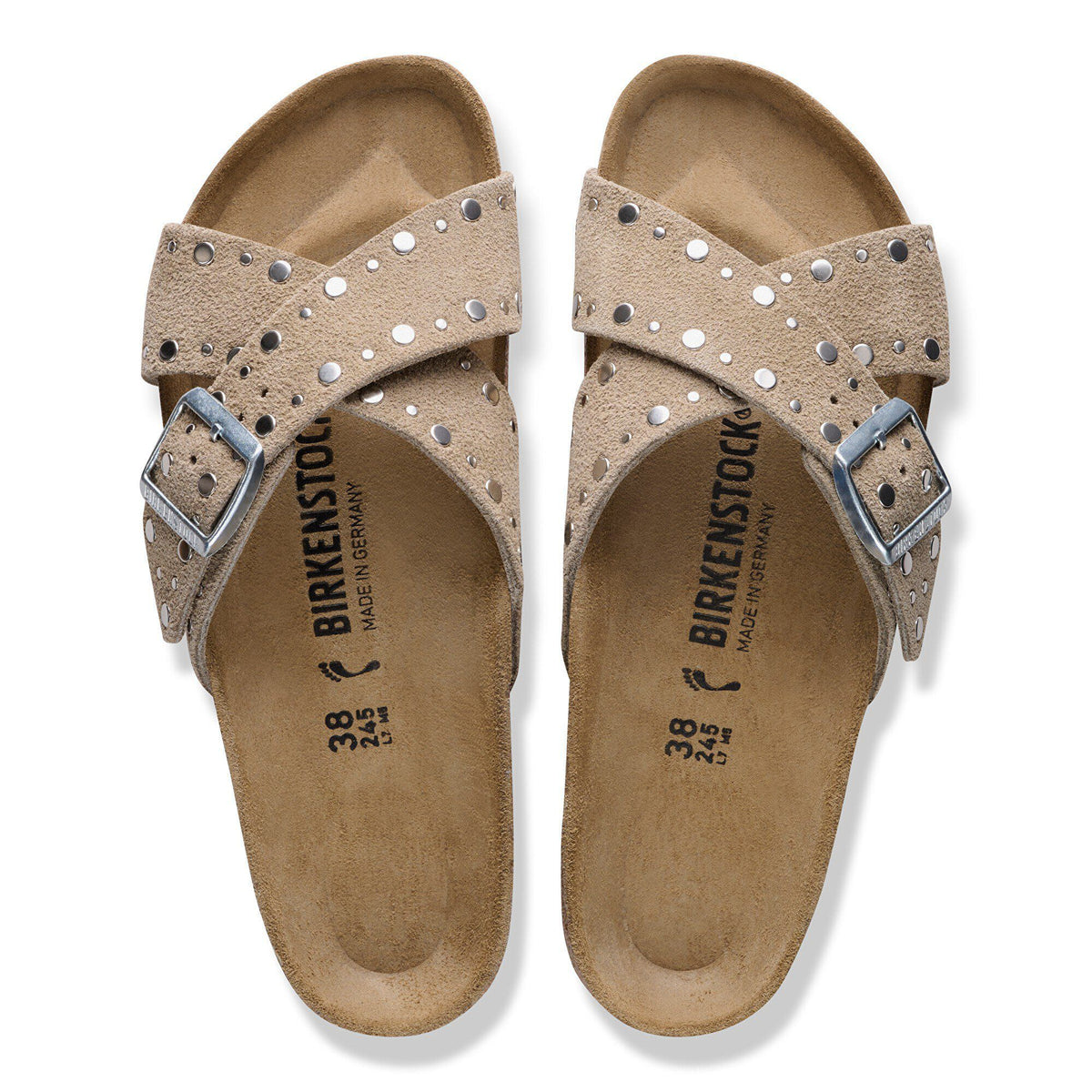 Siena Rivet Suede Leather in Color Taupe | Birkenstock