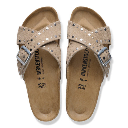 Siena Rivet Suede Leather in Color Taupe | Birkenstock