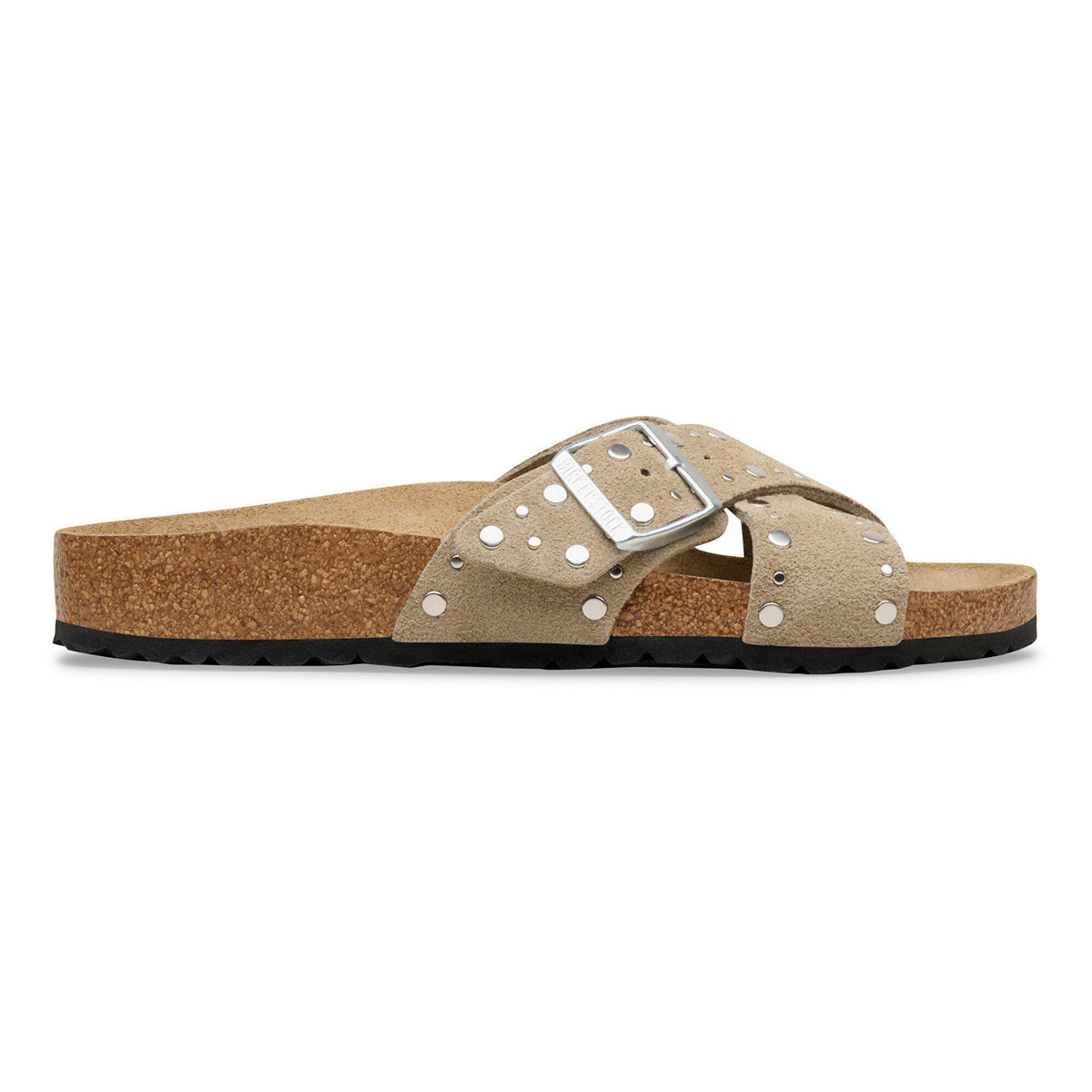 Siena Rivet Suede Leather in Color Taupe | Birkenstock