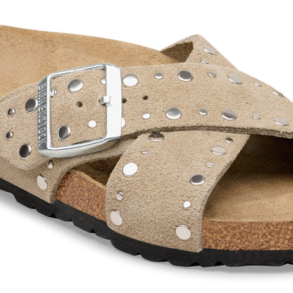 Siena Rivet Suede Leather in Color Taupe | Birkenstock