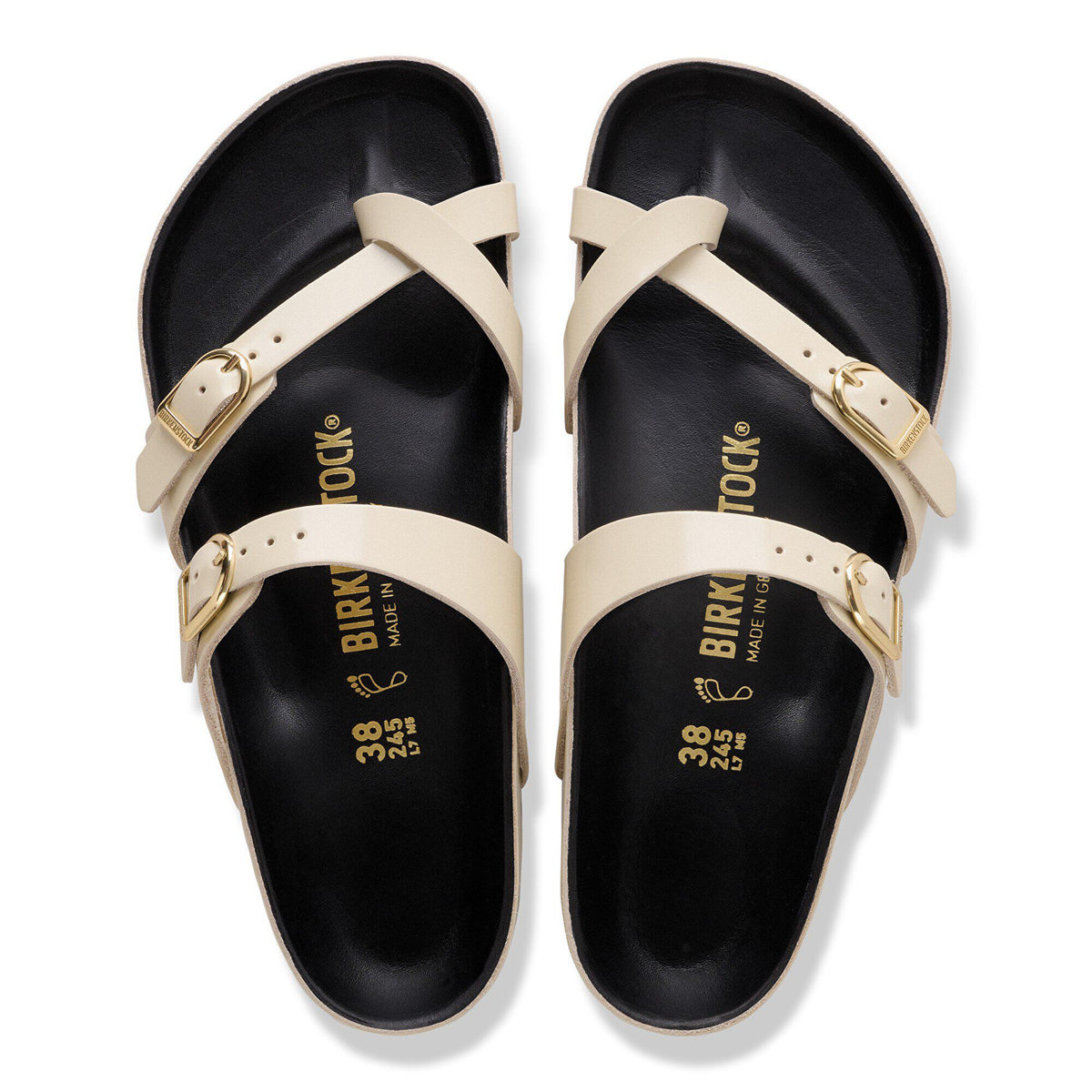 Mayari Natural Leather Patent in Color High-Shine Ecru/Black | Birkenstock