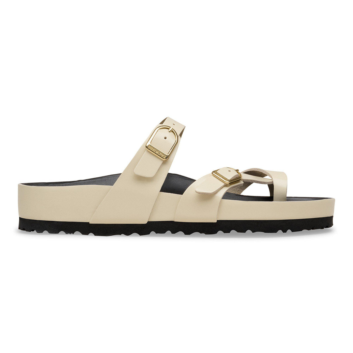 Mayari Natural Leather Patent in Color High-Shine Ecru/Black | Birkenstock