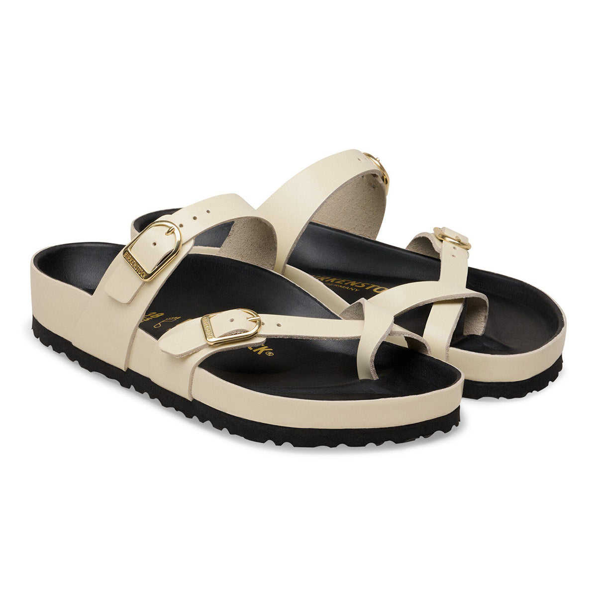 Mayari Natural Leather Patent in Color High-Shine Ecru/Black | Birkenstock