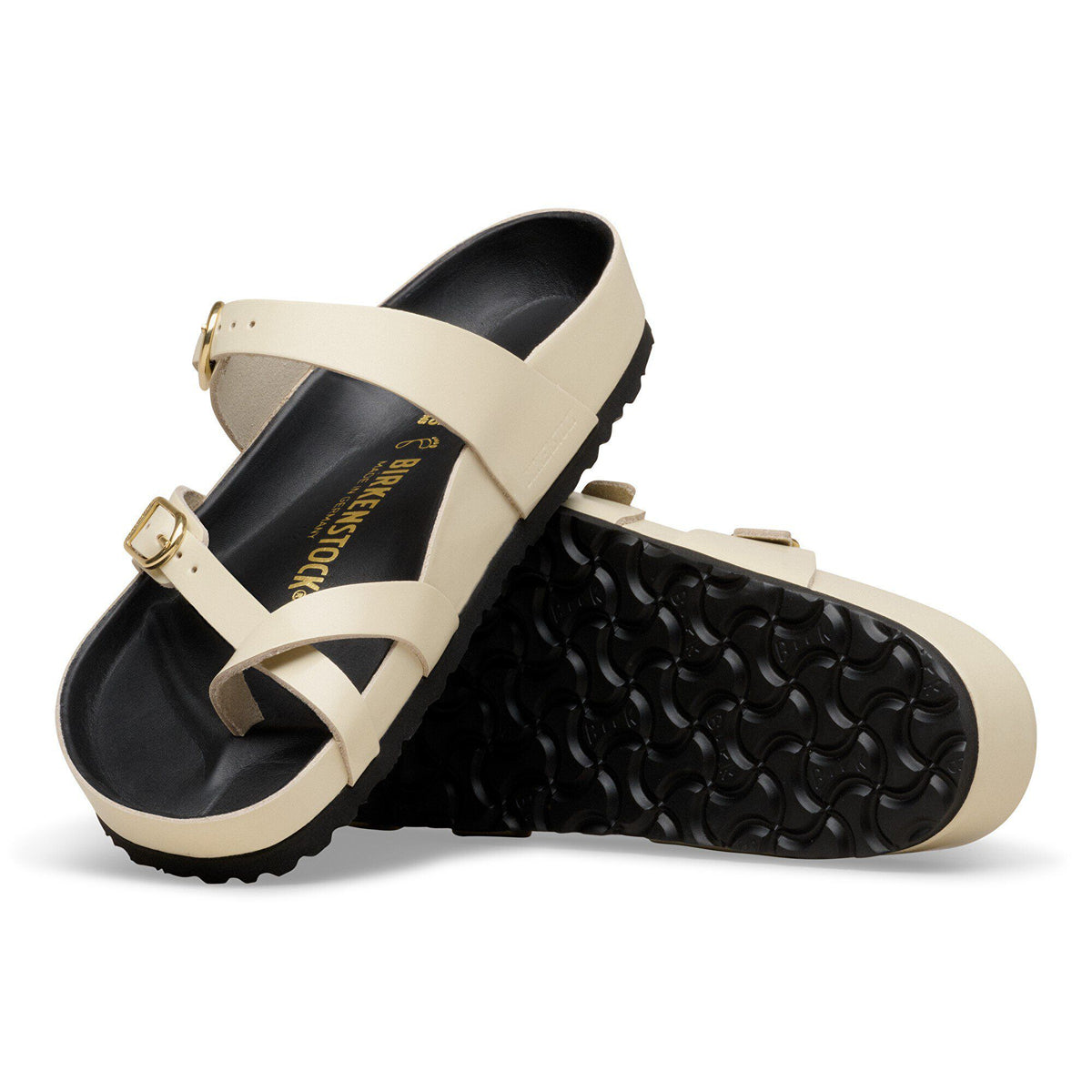 Mayari Natural Leather Patent in Color High-Shine Ecru/Black | Birkenstock