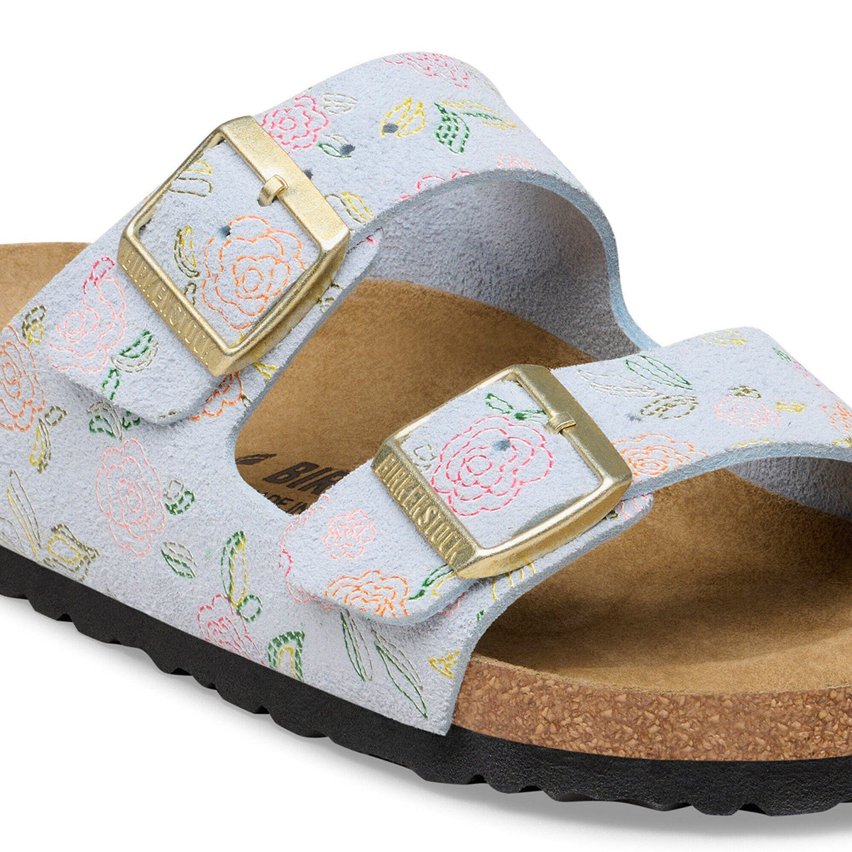 Arizona Suede Leather in Color Baby Blue Flower Print | Birkenstock