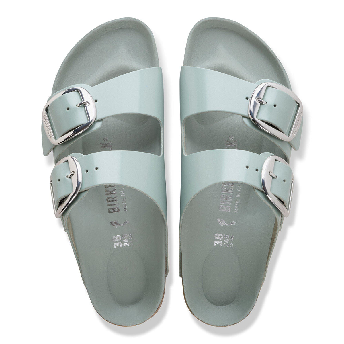 Arizona Big Buckle Natural Leather Patent in Color High-Shine Pure Sage | Birkenstock