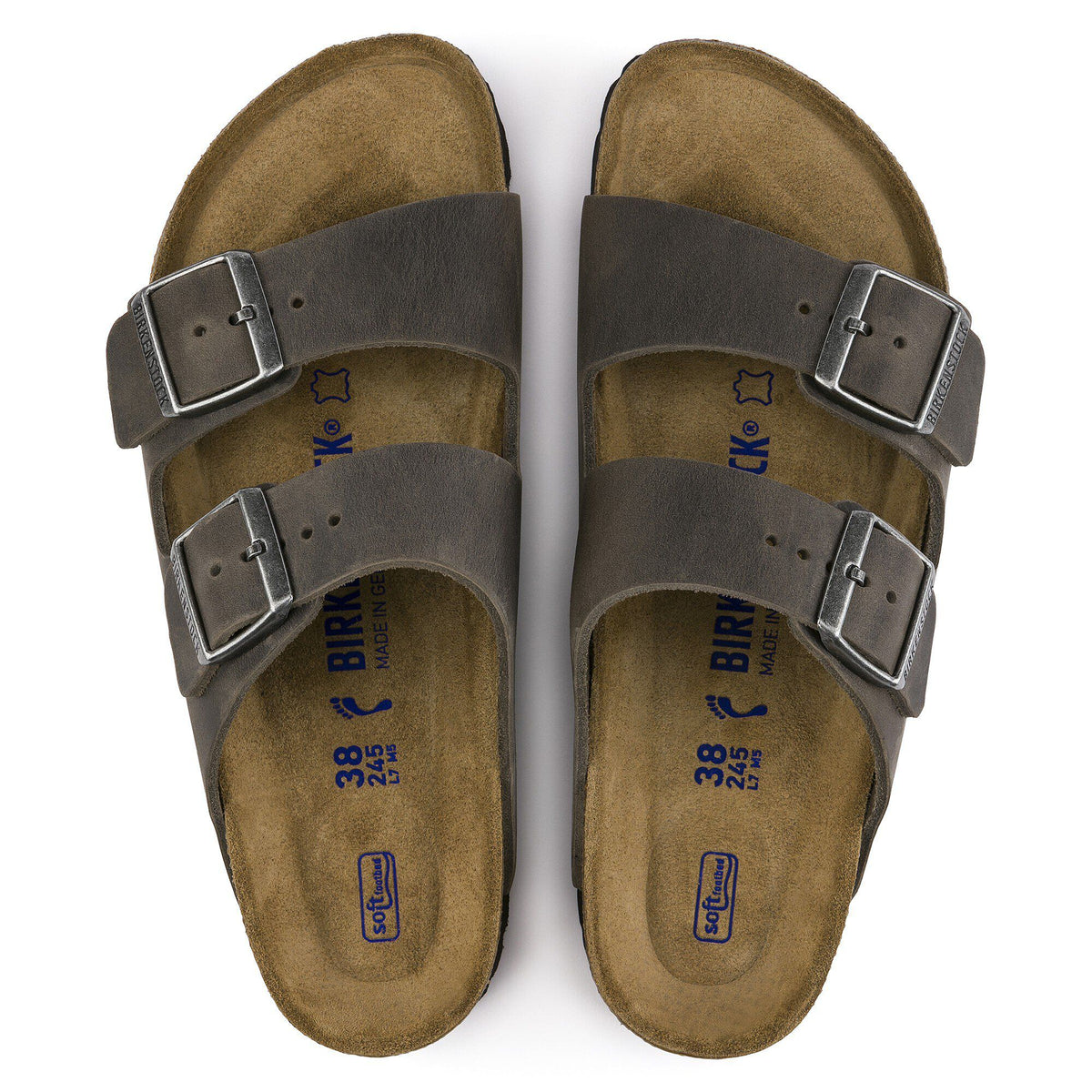 Arizona Soft Footbed Oiled Leather in Color Iron | Birkenstock
