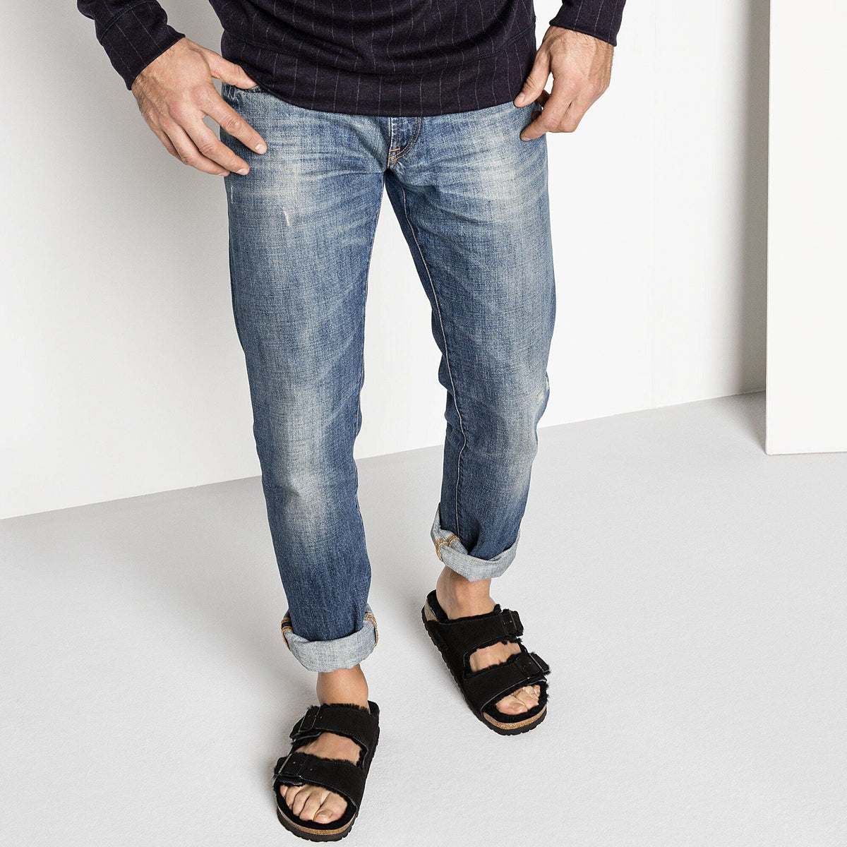 Arizona Shearling Suede Leather in Color Black | Birkenstock