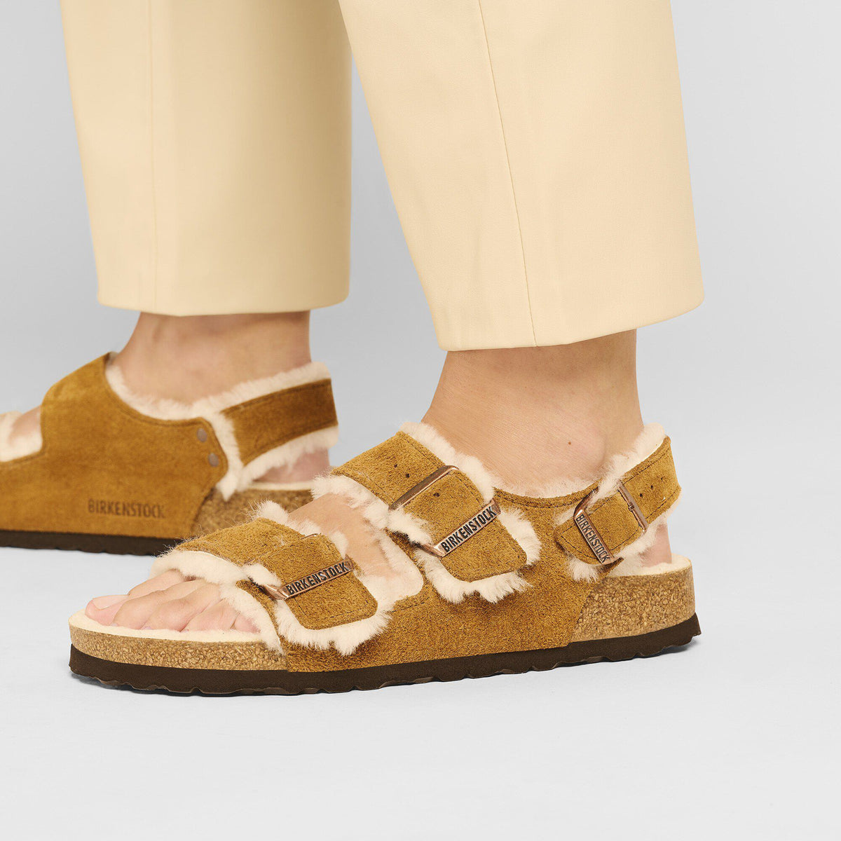 Milano Suede Shearling Suede Leather-Shearling in Color Mink | Birkenstock