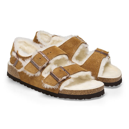 Milano Suede Shearling Suede Leather-Shearling in Color Mink | Birkenstock
