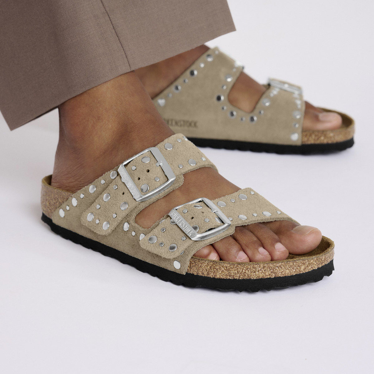 Arizona Rivets Suede Leather in Color Taupe | Birkenstock