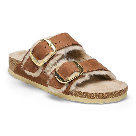 Arizona Big Buckle Shearling Oiled Leather in Color Cognac | Birkenstock