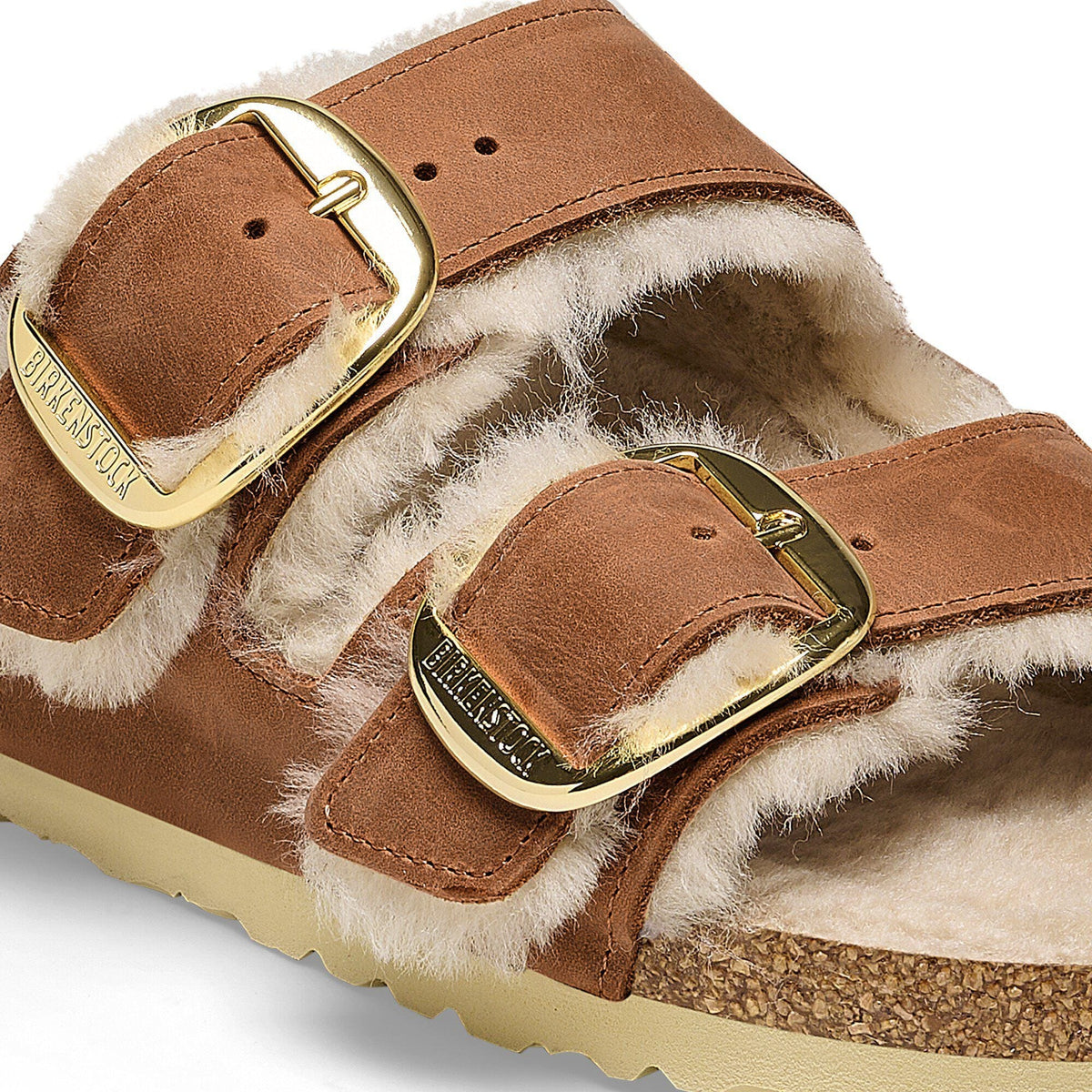 Arizona Big Buckle Shearling Oiled Leather in Color Cognac | Birkenstock