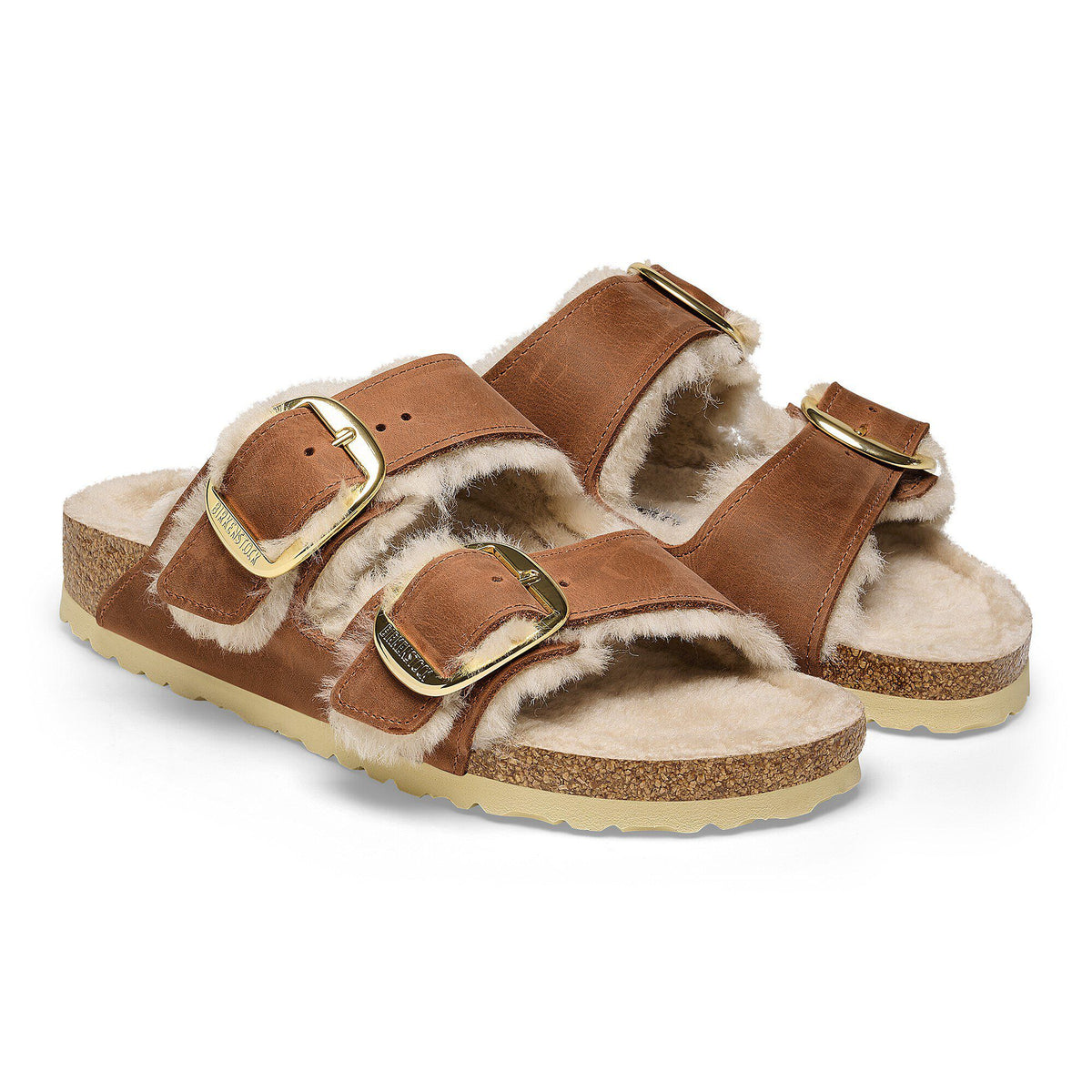 Arizona Big Buckle Shearling Oiled Leather in Color Cognac | Birkenstock