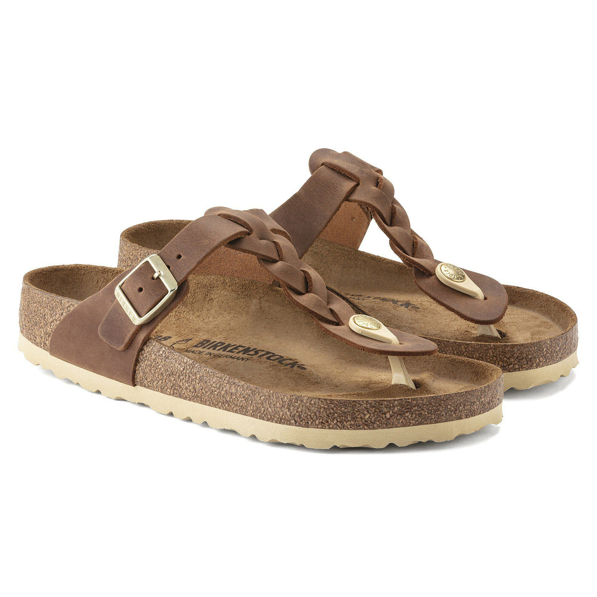 Gizeh Braided Oiled Leather in Color Cognac | Birkenstock