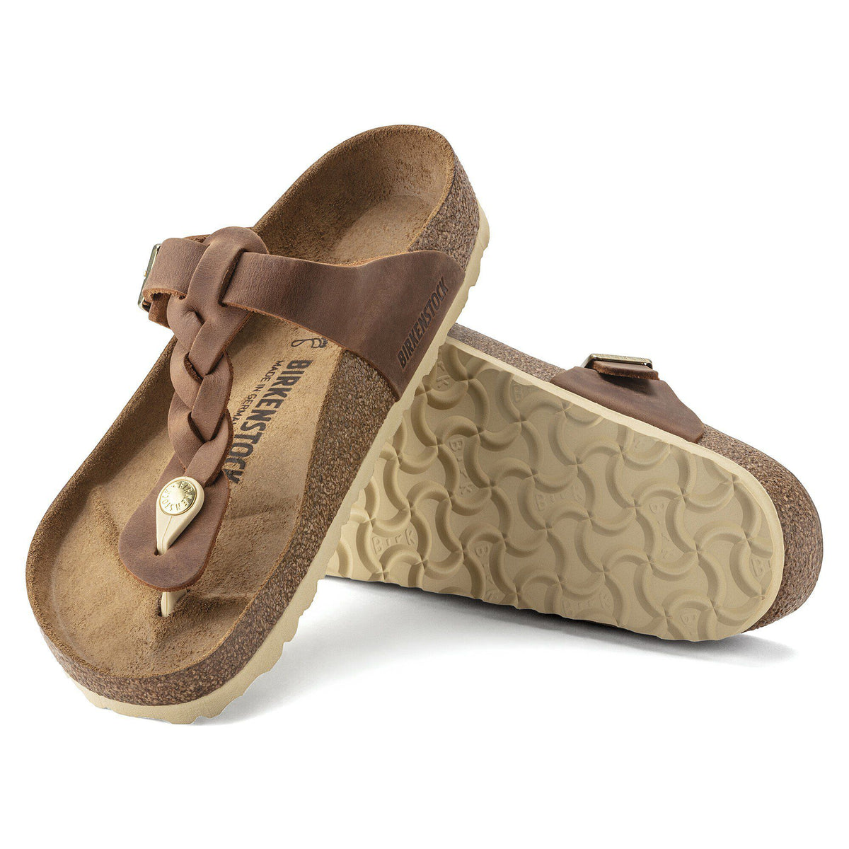 Gizeh Braided Oiled Leather in Color Cognac | Birkenstock