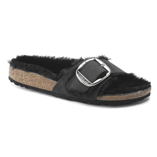 Madrid Big Buckle Shearling Oiled Leather in Color Black | Birkenstock