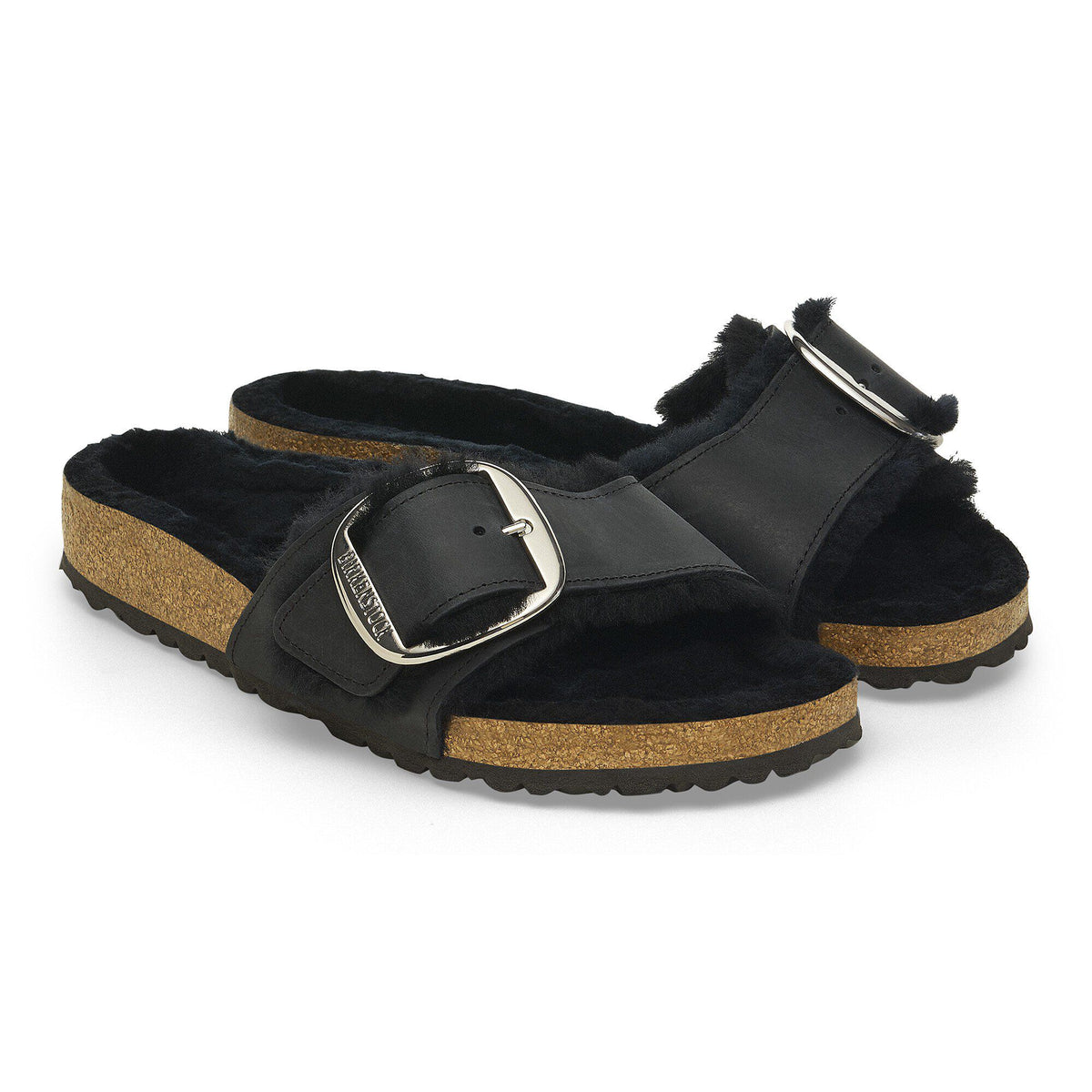 Madrid Big Buckle Shearling Oiled Leather in Color Black | Birkenstock