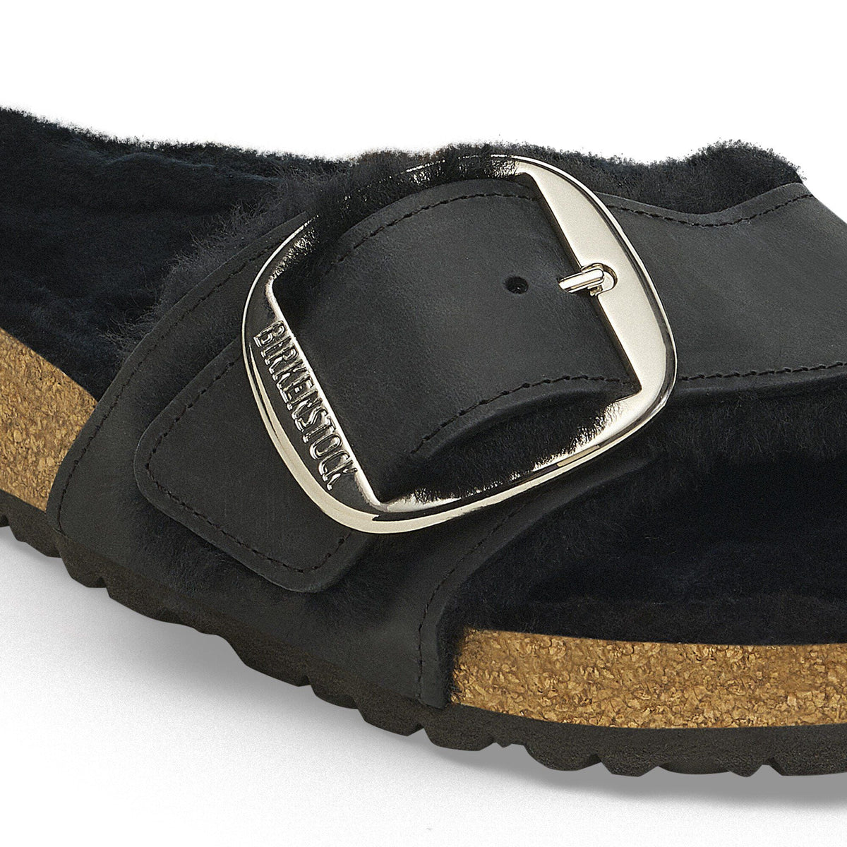 Madrid Big Buckle Shearling Oiled Leather in Color Black | Birkenstock
