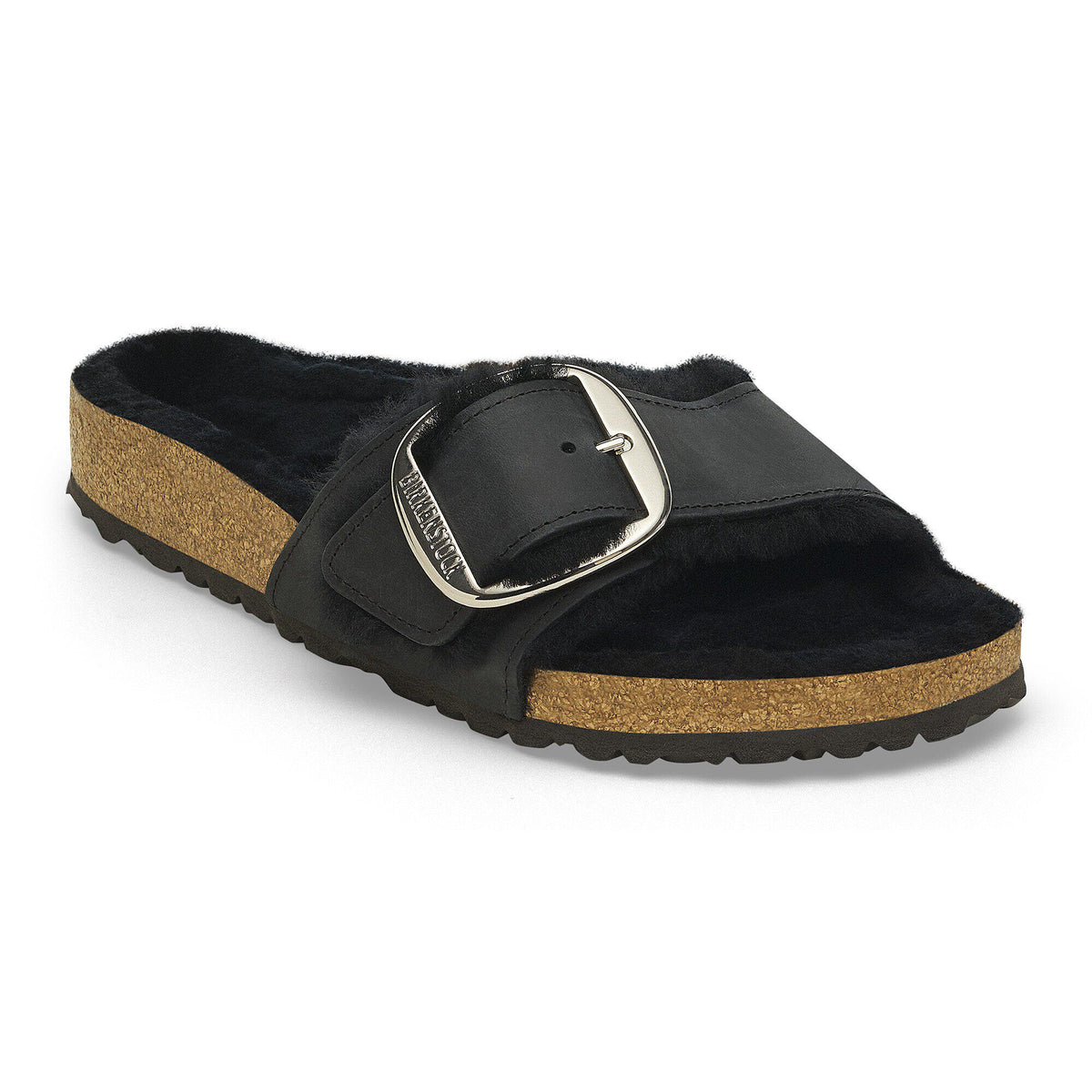 Madrid Big Buckle Shearling Oiled Leather in Color Black | Birkenstock