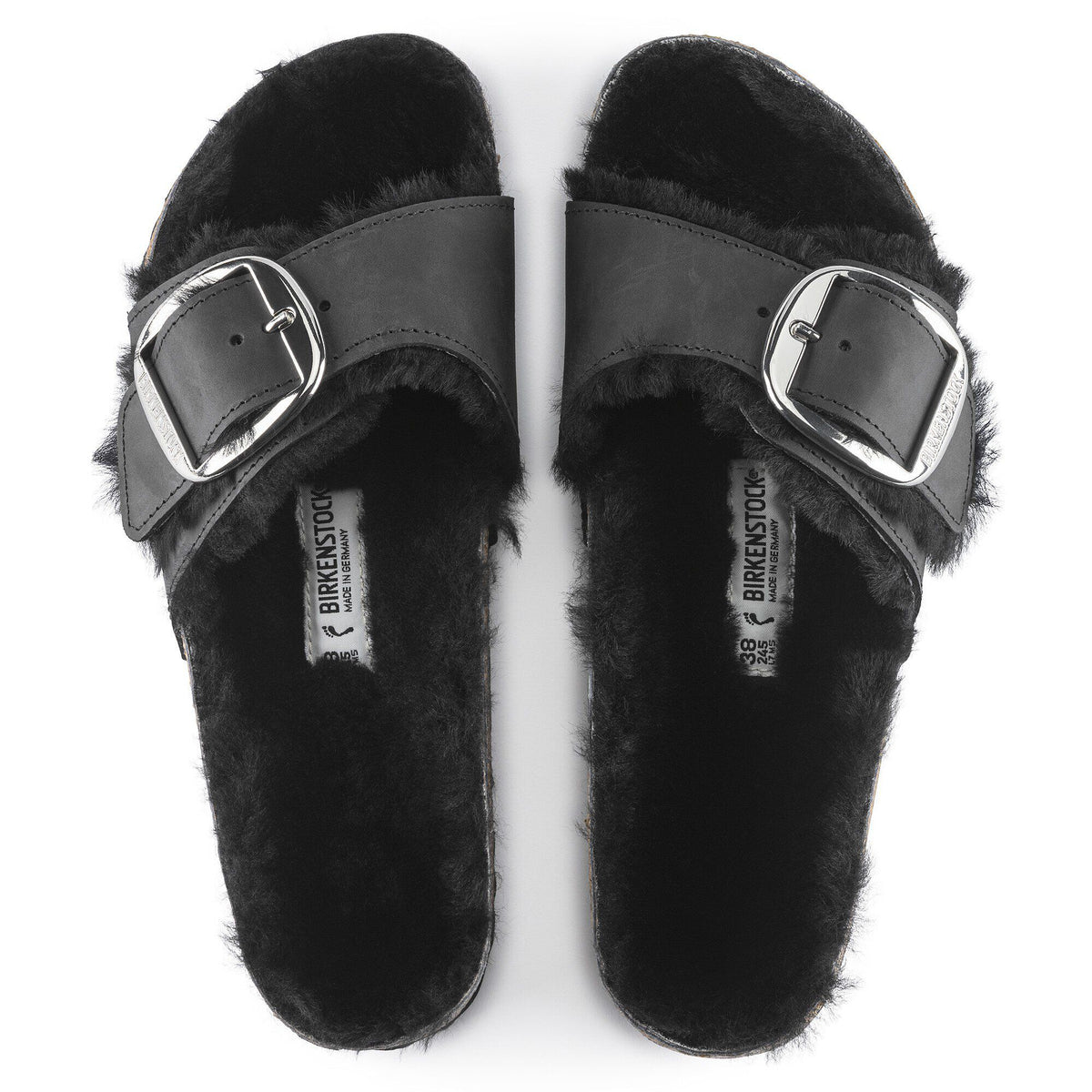 Madrid Big Buckle Shearling Oiled Leather in Color Black | Birkenstock