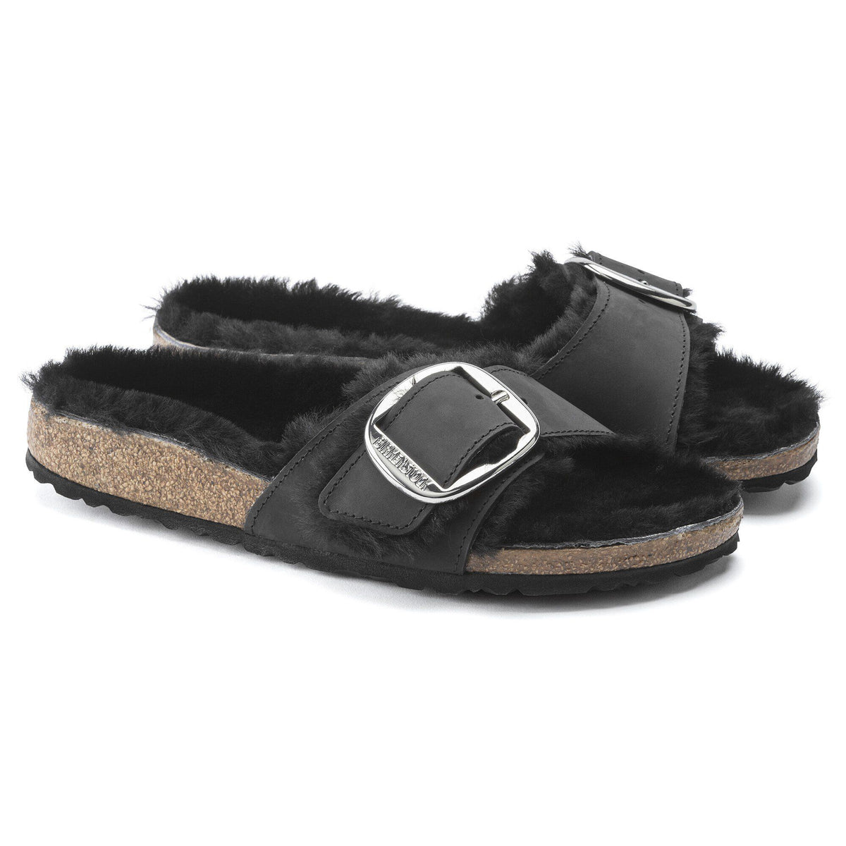 Madrid Big Buckle Shearling Oiled Leather in Color Black | Birkenstock