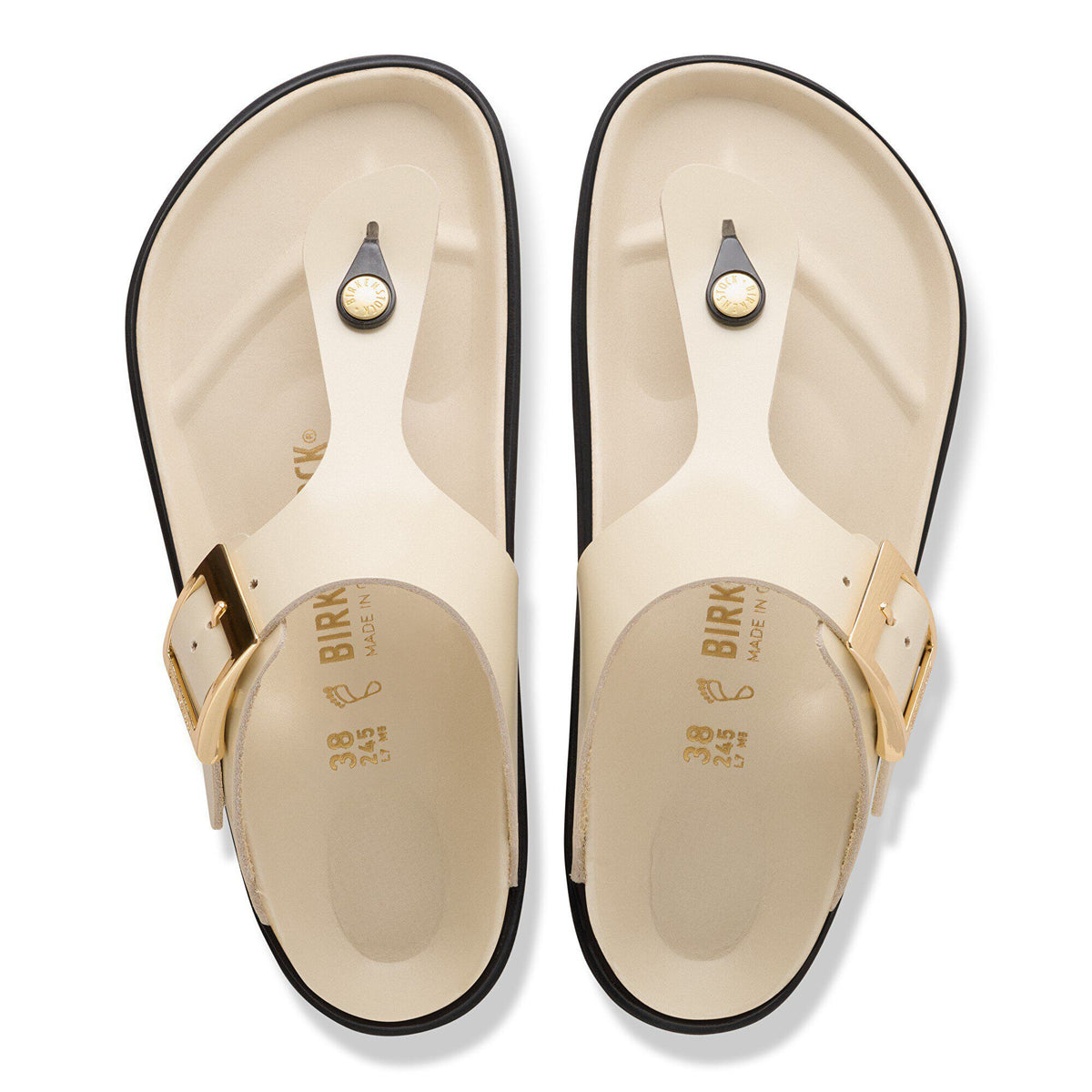 Gizeh Droplet Buckle Natural Leather Patent in Color High Shine Ecru | Birkenstock