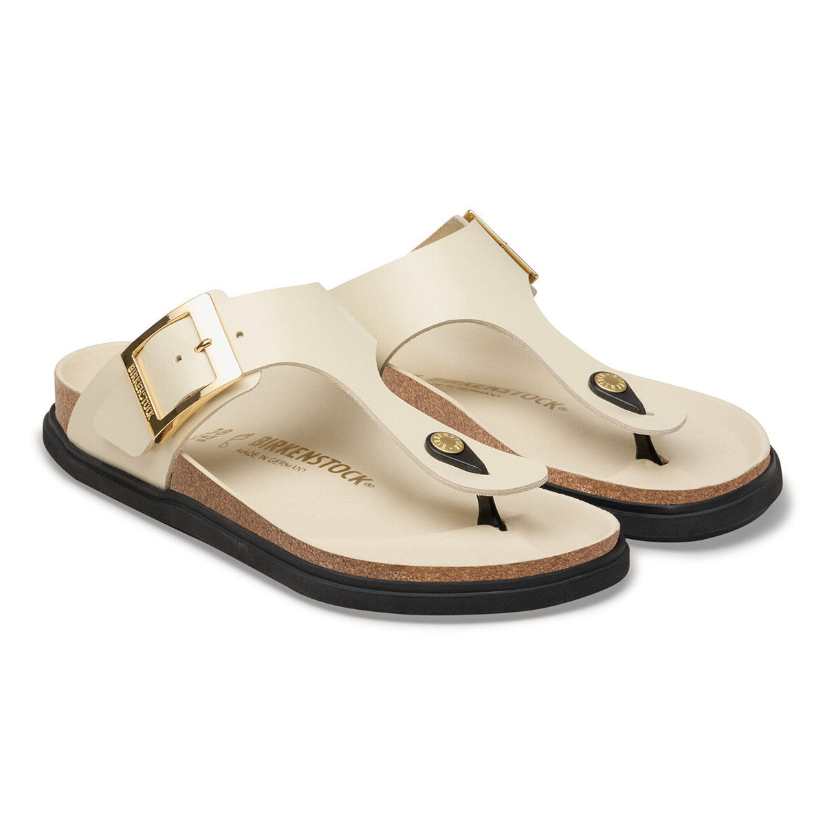 Gizeh Droplet Buckle Natural Leather Patent in Color High Shine Ecru | Birkenstock