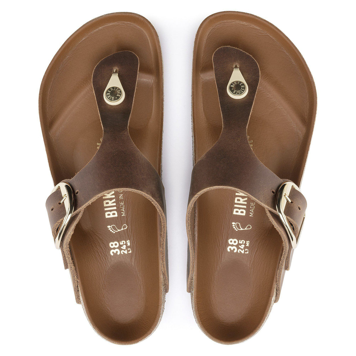 Gizeh Big Buckle Oiled Leather in Color Cognac | Birkenstock