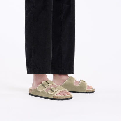 Arizona Shearling Suede Leather in Color Taupe | Birkenstock