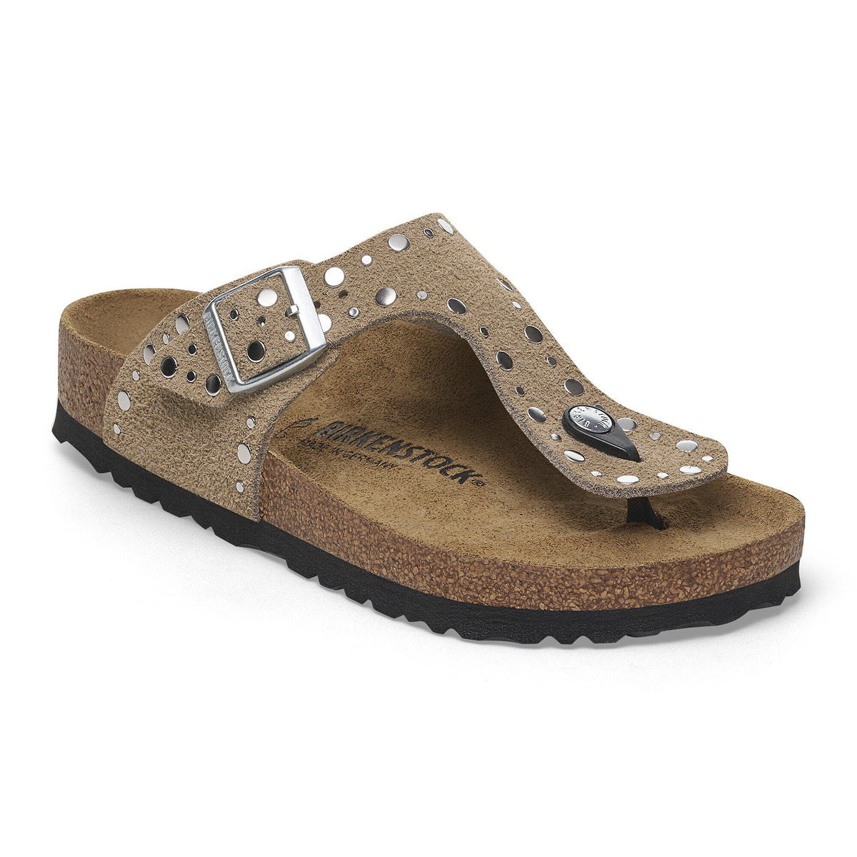 Gizeh Rivets Suede Leather in Color Taupe | Birkenstock