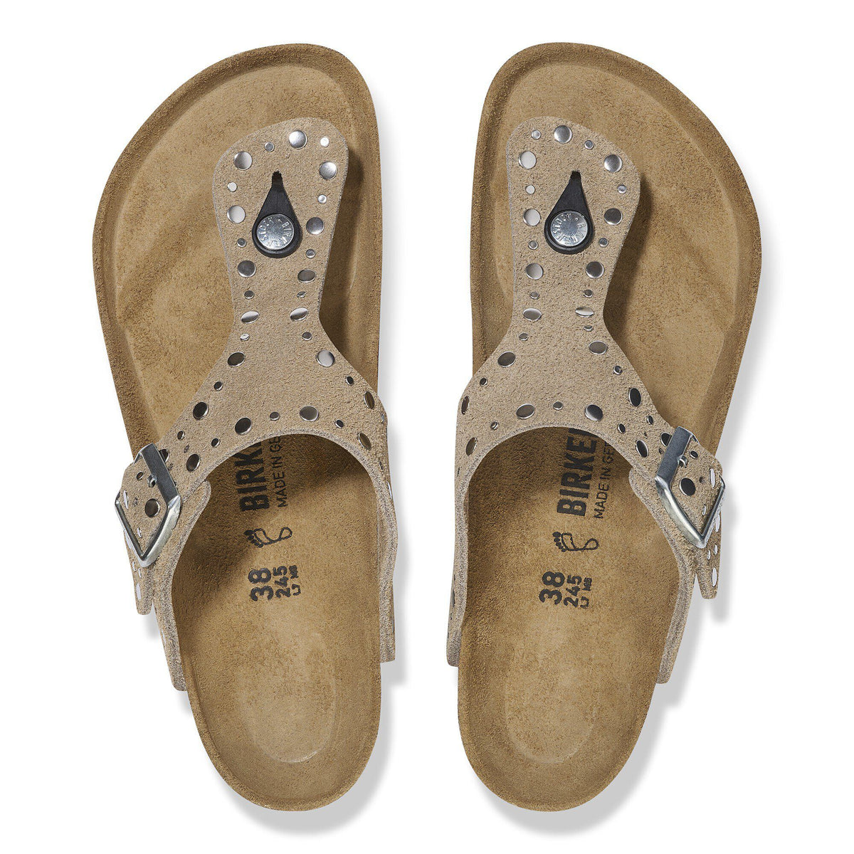 Gizeh Rivets Suede Leather in Color Taupe | Birkenstock